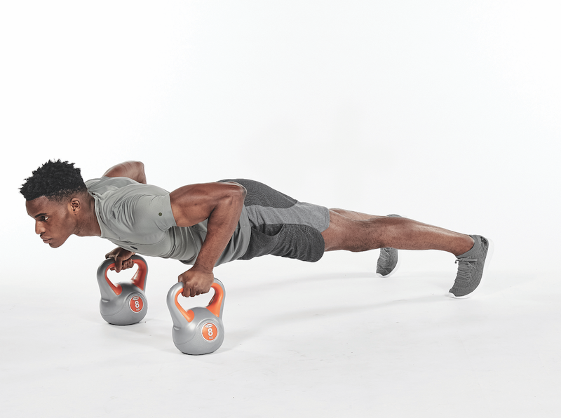 Press-up to renegade row in kettlebell home workout