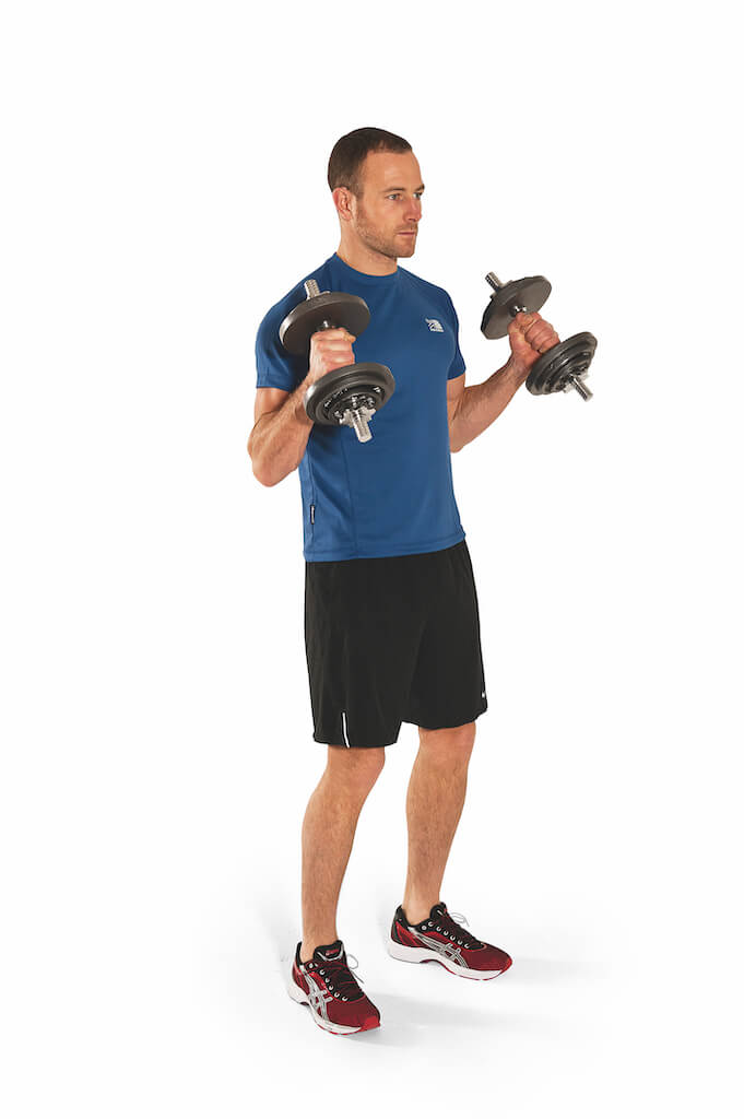 man performing hammer curl with dumbbells 