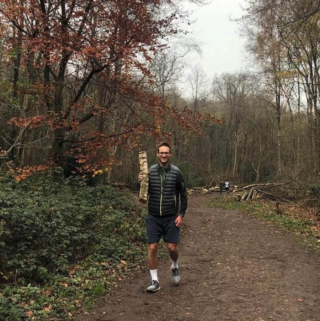 Chris Currie in the woods after his recovery from cancer