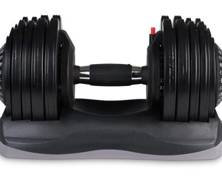 Side on view of MuscleSquad adjustable dumbbell