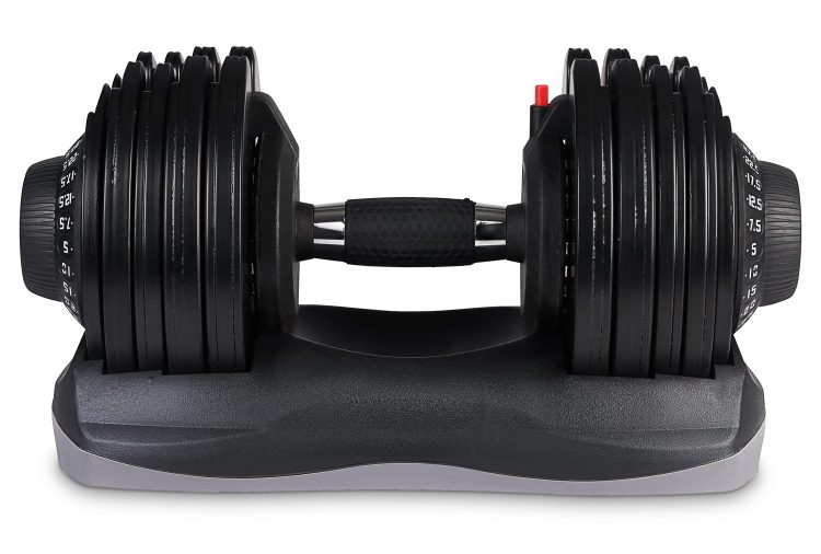 Side on view of MuscleSquad adjustable dumbbell