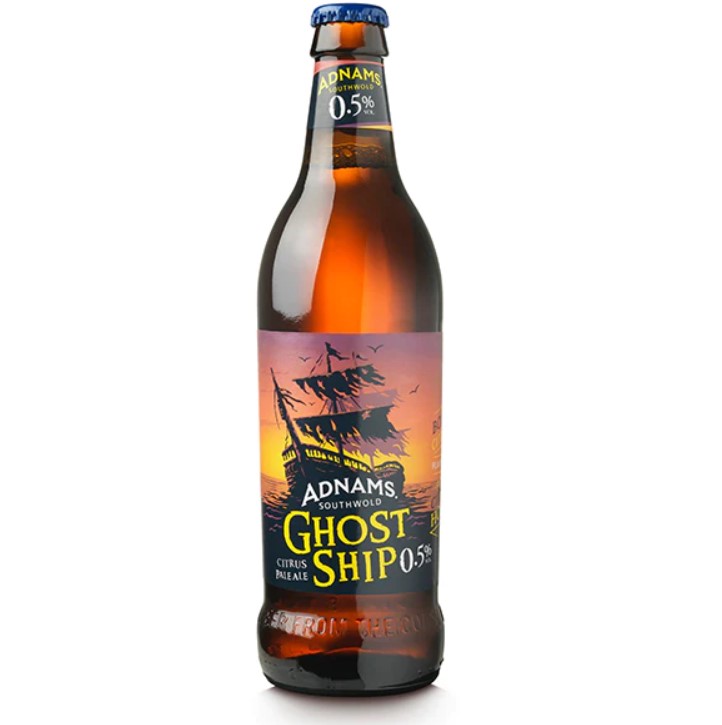 A bottle of Adnams Ghost Ship 0.5% alcohol-free beer