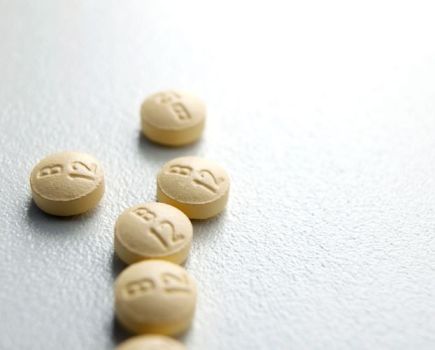 Vitamin pills with B12 written on them