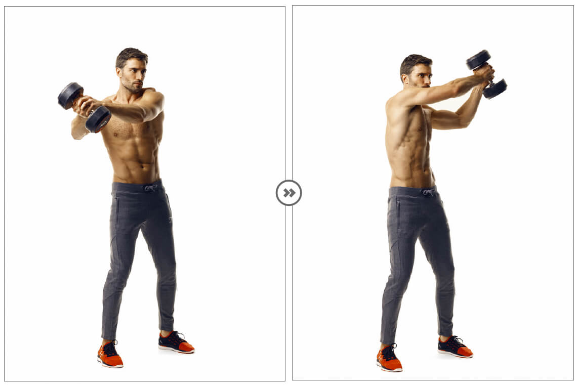 man performing dumbbell halo abs exercise