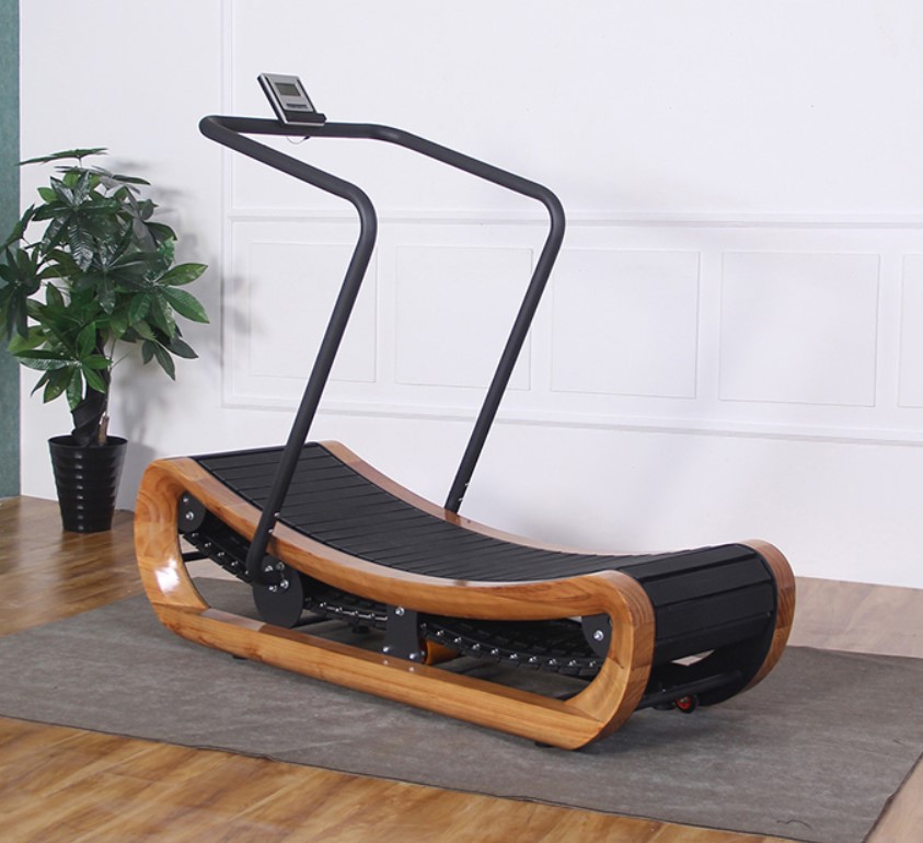 A product shot of the wooden American Weights treadmill