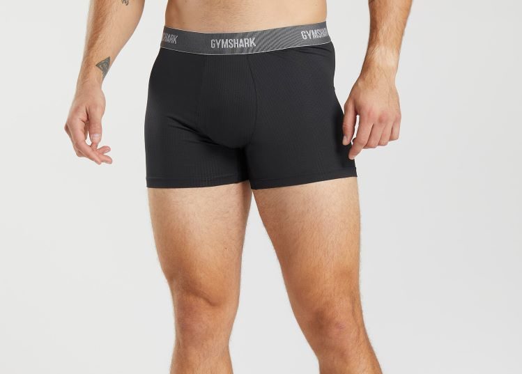 Product shot of Gymshark Sports Tech boxers, some of the best moisture-wicking underwear