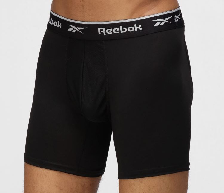 Product shot of Reebok sports boxers, some of the best moisture-wicking underwear