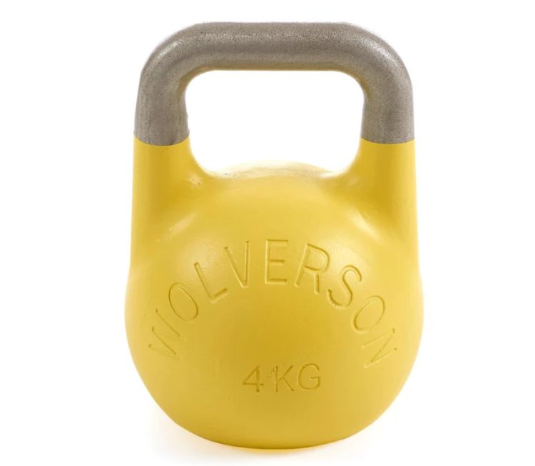 Product shot of yellow Wolverson Competition Kettlebell