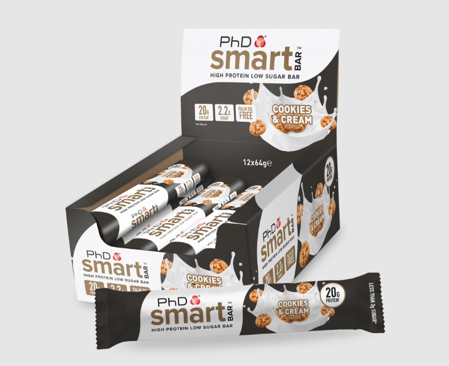 Product shot of a box of PhD Smart protein bars