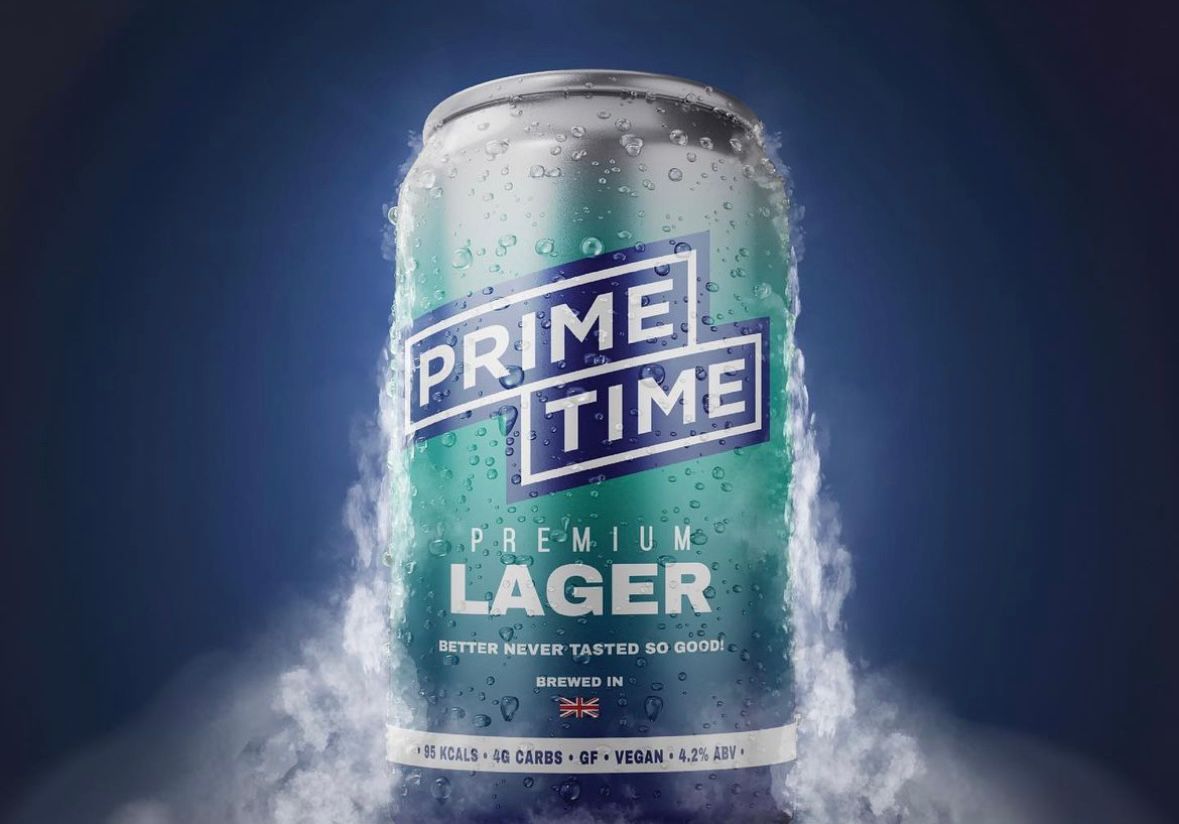 Product shot of a can of Prime Time lager