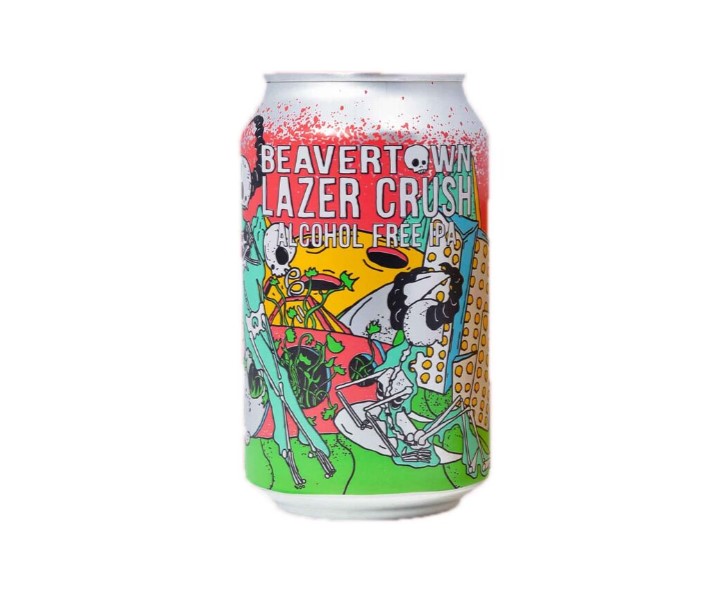Product shot of a can of Beavertown Lazer Crush alcohol-free beer