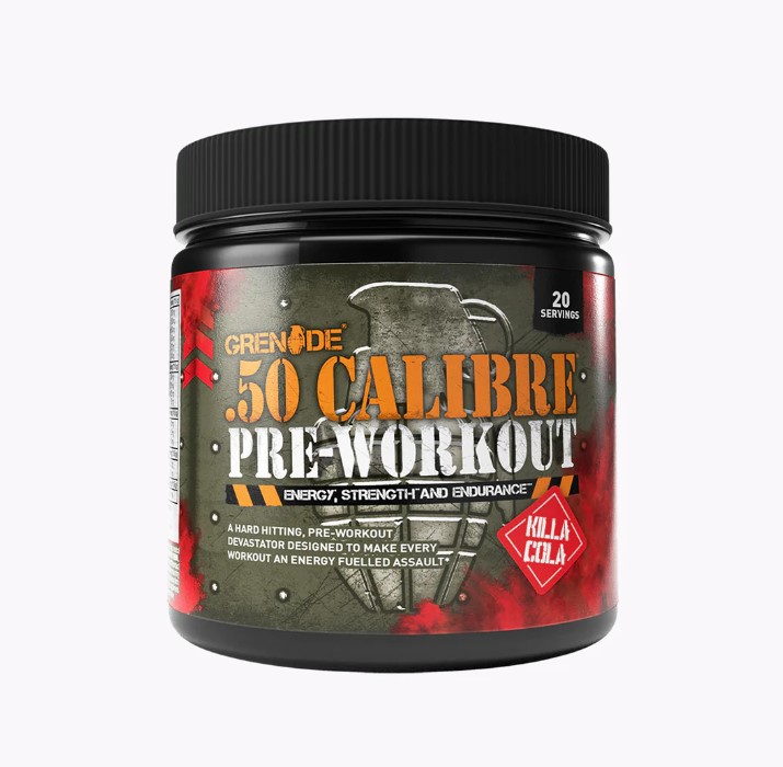 Product shot of a tub of Grenade 50 Calibre pre-workout