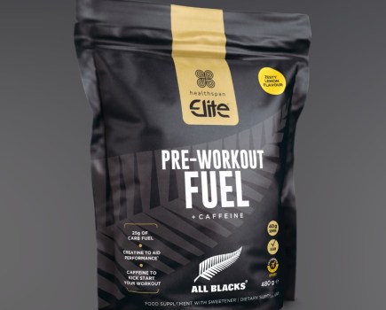 Product shot of a packet of Healthspan Elite All Blacks Pre-Workout Fuel