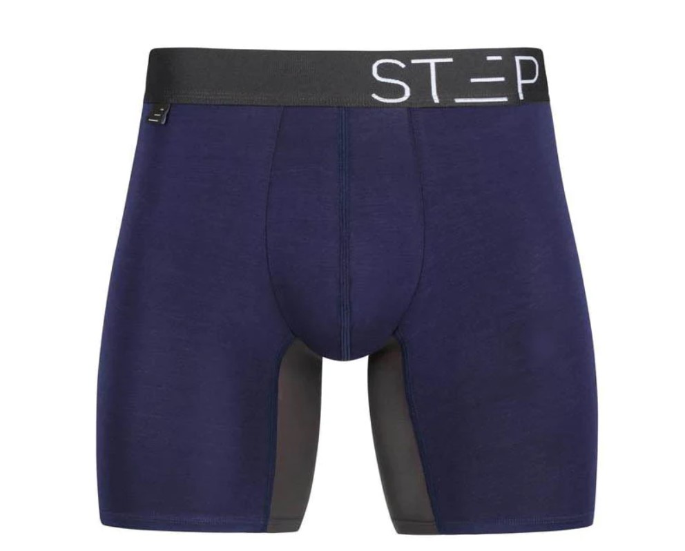 Product shot of a pair of Step One sports trunks
