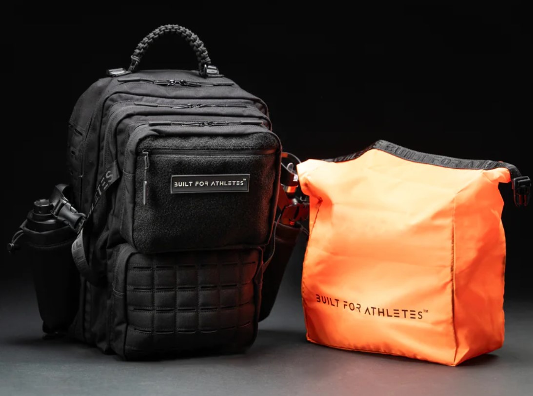 Product shot of a Built For Athletes backback and dry bag