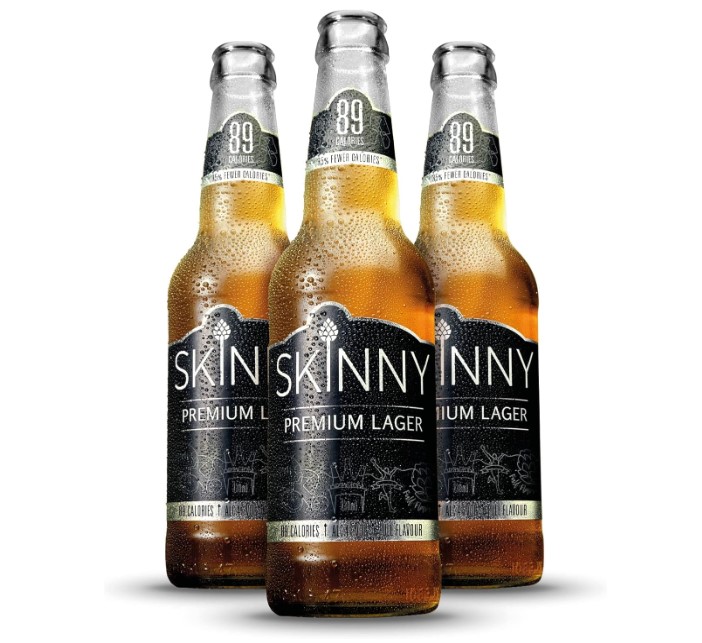 Product shot of Skinny Premium Lager bottles