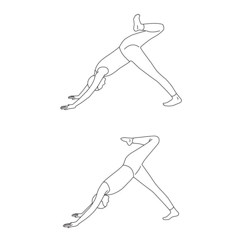 three legged downward dog hip stretch illustration