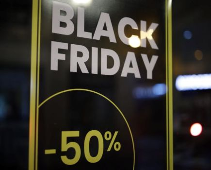 Shop window showing Black Friday sales banner
