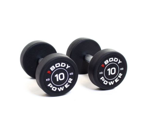 Product shot of a pair of Body Power dumbbells