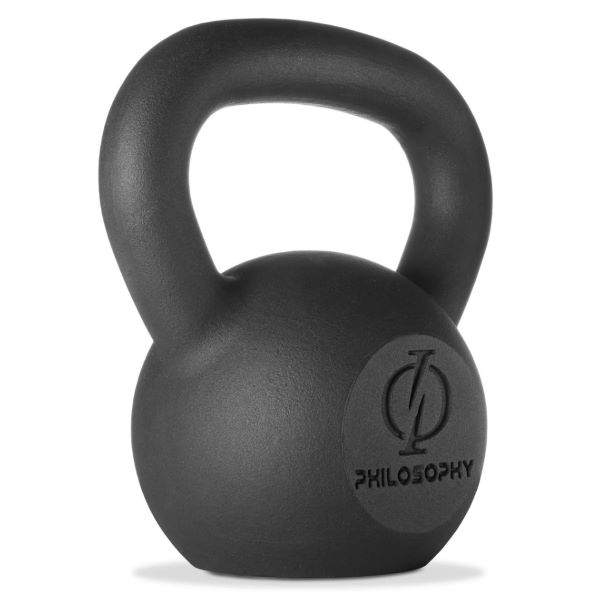 Product shot of a cast iron kettlebell