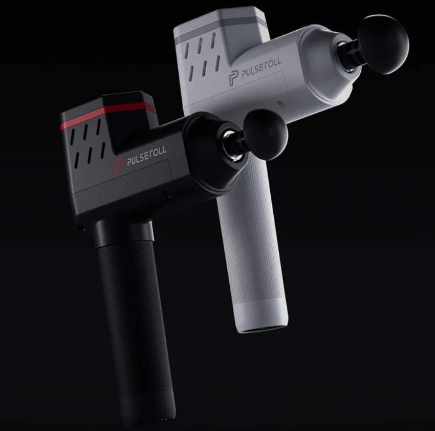 Product shot of two Pulseroll massage guns