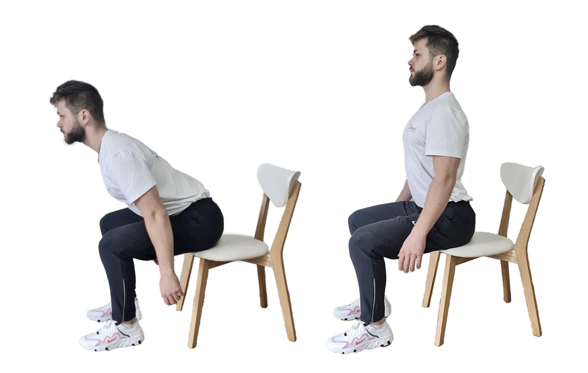 man performing hip hinge exercise on a chair