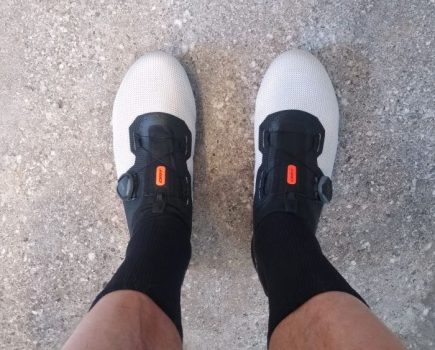 Overhead view of man wearing cycling shoes