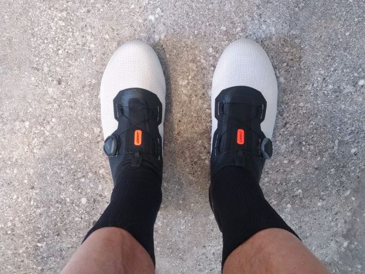 Overhead view of man wearing cycling shoes