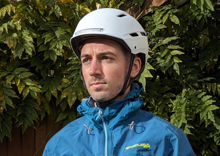 Model wearing Giro cycling helmet