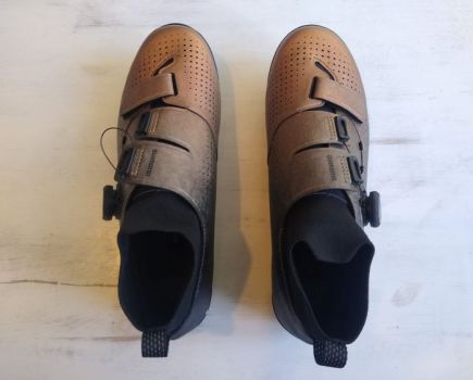 Overhead view of cycling shoes