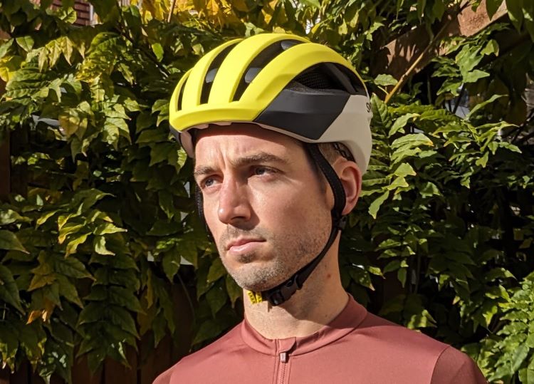 Model wearing Smith cycling helmet