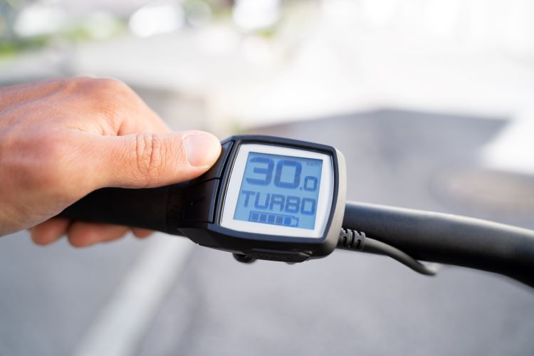 Close-up of the control unit on an e-bike