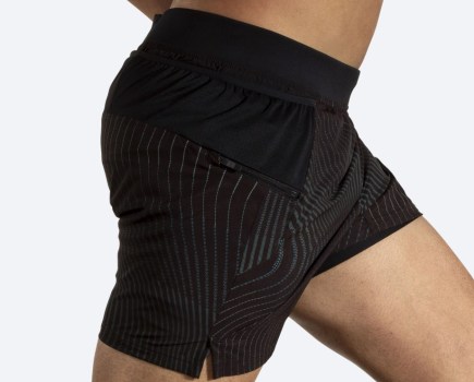 Mid-torso close-up of a man wearing running shorts