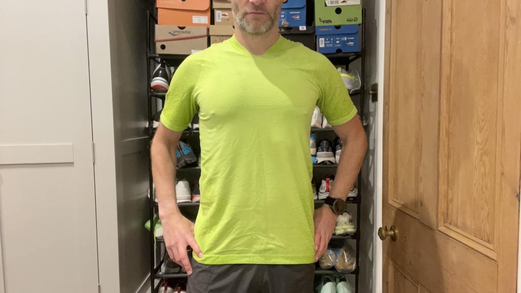 man wearing UYN Running Exceleration Aernet Shirt Short Sleeve