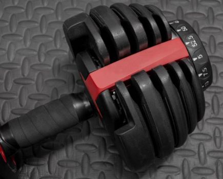 Close-up of adjustable dumbbell