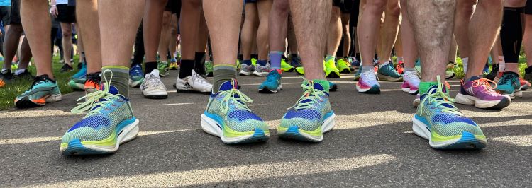 Close-up of runners' feet before a race