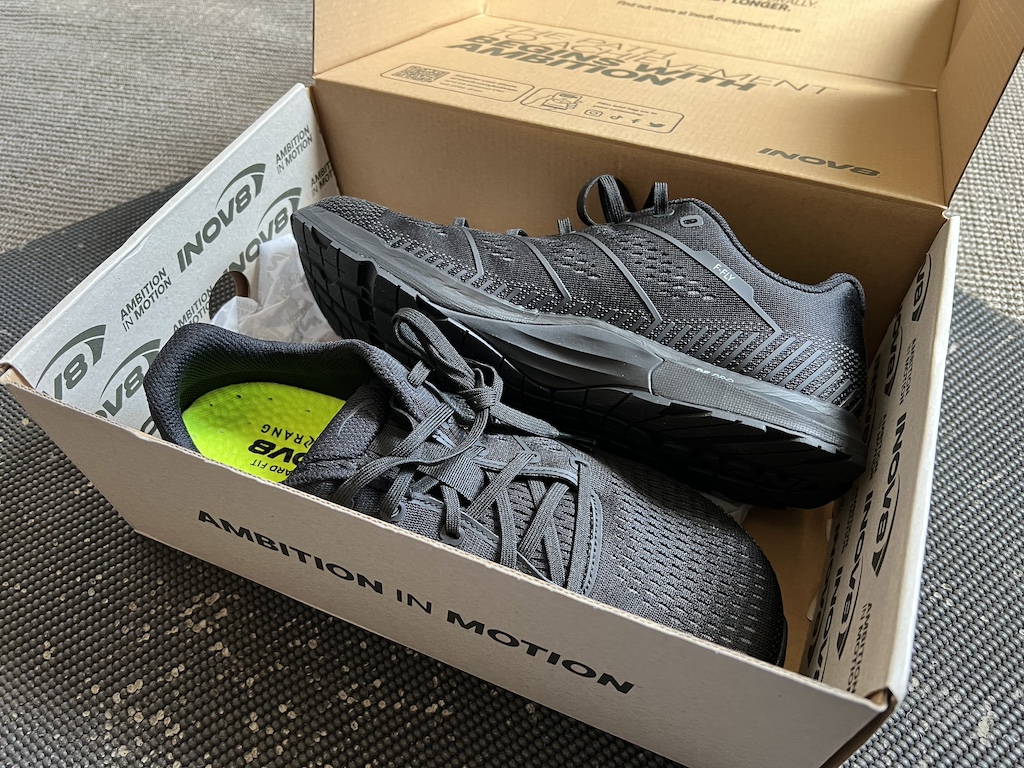 inov8 F-Fly gym shoes in the box they're delivered in