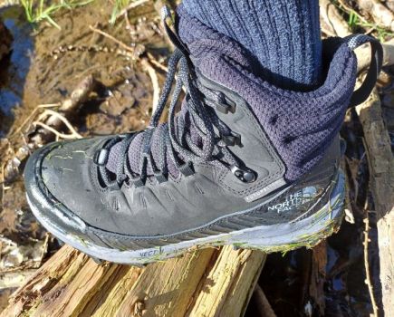 Close-up of a used hiking boot