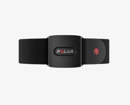 Product shot of a chest strap heart rate monitor