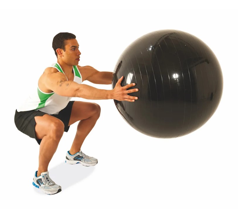 Exercise Ball Squat and Reach