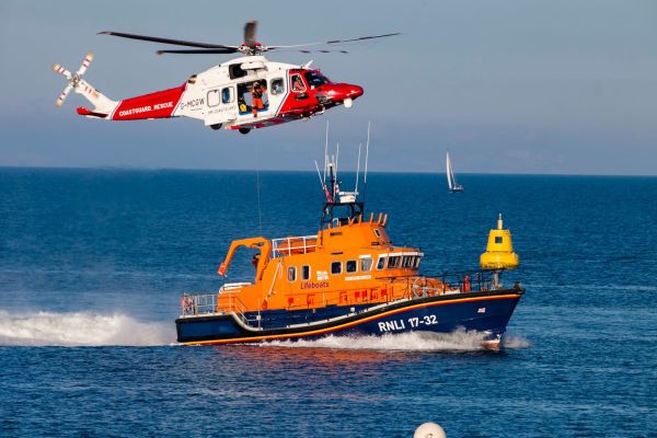 Coastguard boat and helicopter