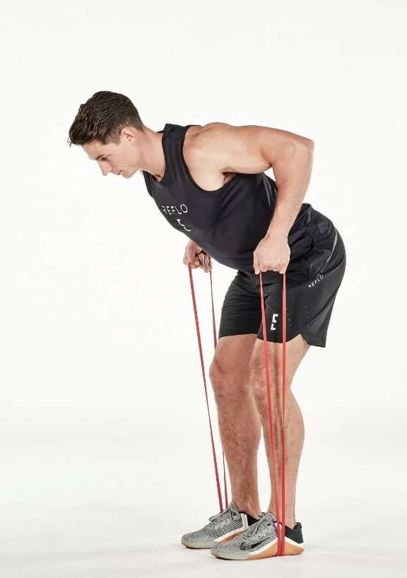 Man performing a resistance band bent-over row