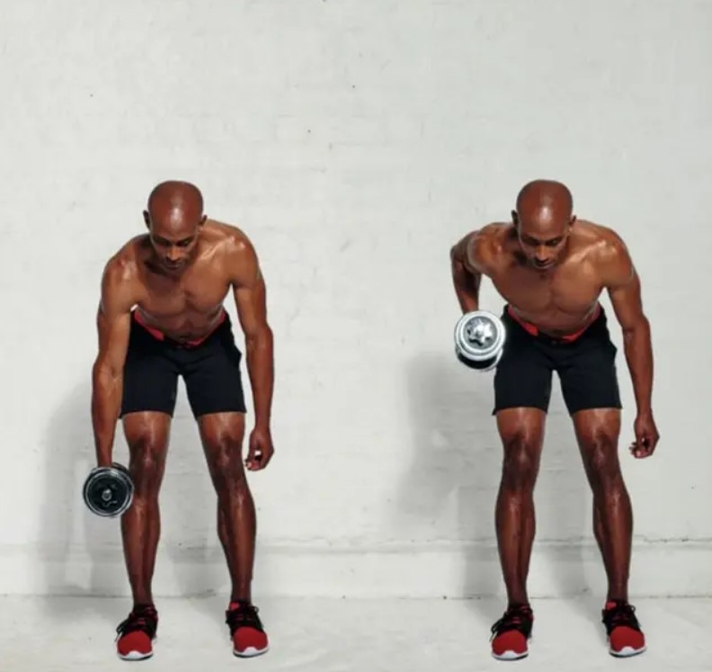 Man performing a single-arm bent-over row