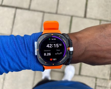 Close-up of a Samsung smartwatch on a wrist