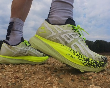 Close-up of a pair of Asics trail shoes